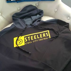 Women's Majestic Black Drawstring Hooded Sweatshirt-Steelers Steel City Football